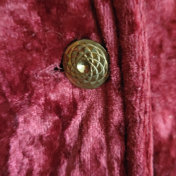 Red crushed velvet button down, hooded dress with drawstrings - Picture 4 of 7